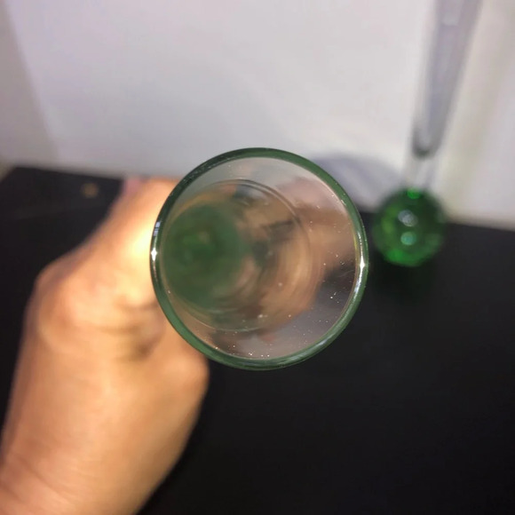Vintage Art Glass 9” Green Bud Vase Weighted Base Controlled Bubbles 1” Opening - Picture 5 of 5